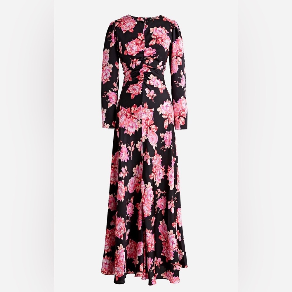 NWT J.Crew Featherweight Satin Midi Dress in Midnight Rose Size 14